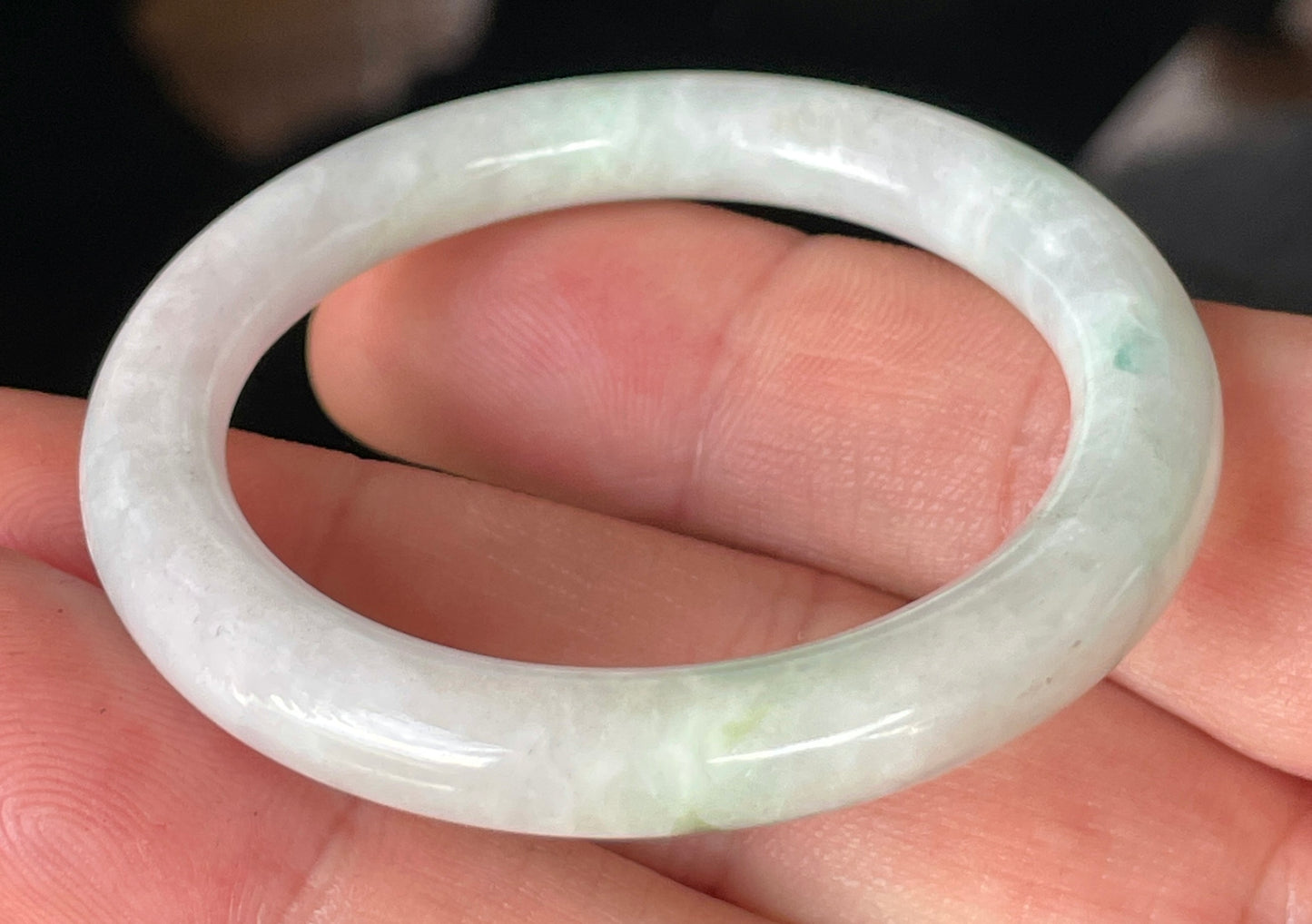 Natural Burmese Jadeite Jade Bangle – Icy Light Apple Green & Milky White – Princess Cut – 41mm – JB251