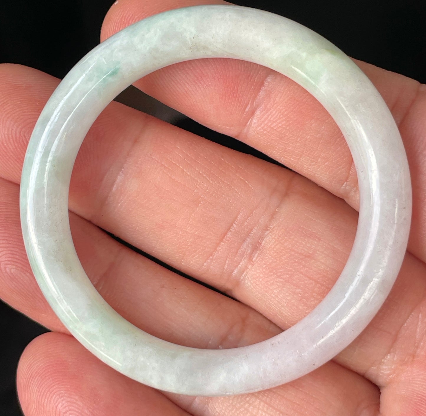 Natural Burmese Jadeite Jade Bangle – Icy Light Apple Green & Milky White – Princess Cut – 41mm – JB251