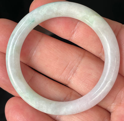 Natural Burmese Jadeite Jade Bangle – Icy Light Apple Green & Milky White – Princess Cut – 41mm – JB251