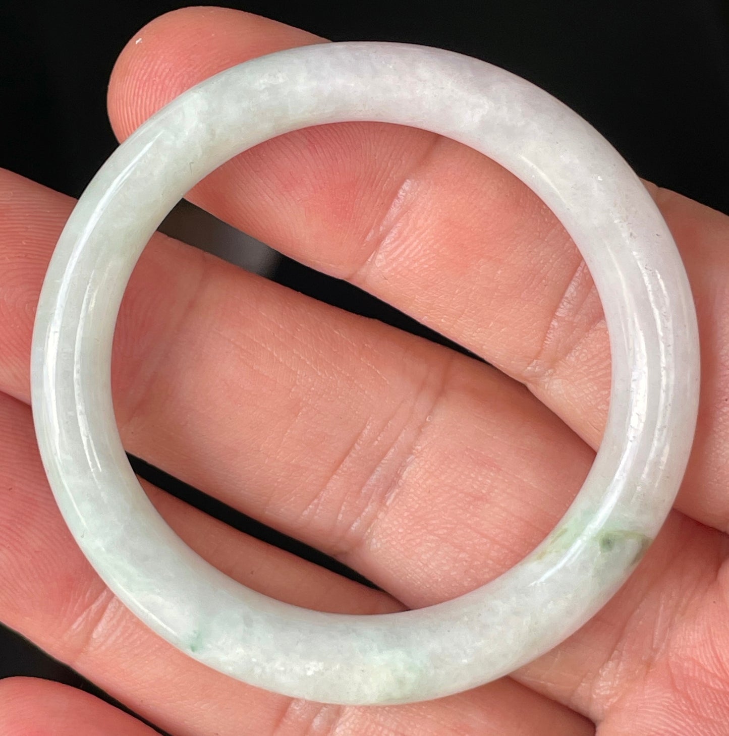 Natural Burmese Jadeite Jade Bangle – Icy Light Apple Green & Milky White – Princess Cut – 41mm – JB251