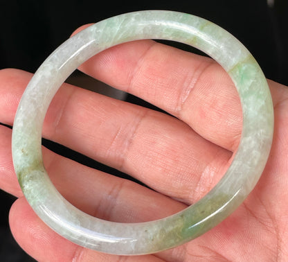 Natural Burmese Jadeite Jade Bangle – Icy Clear & Milky White with Apple & Imperial Green Hues – Princess Cut – 58.4mm – JB245