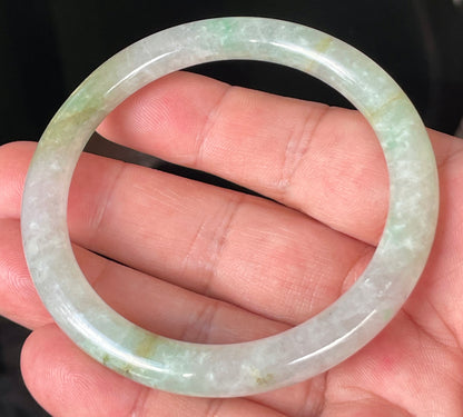 Natural Burmese Jadeite Jade Bangle – Icy Clear & Milky White with Apple & Imperial Green Hues – Princess Cut – 58.4mm – JB245