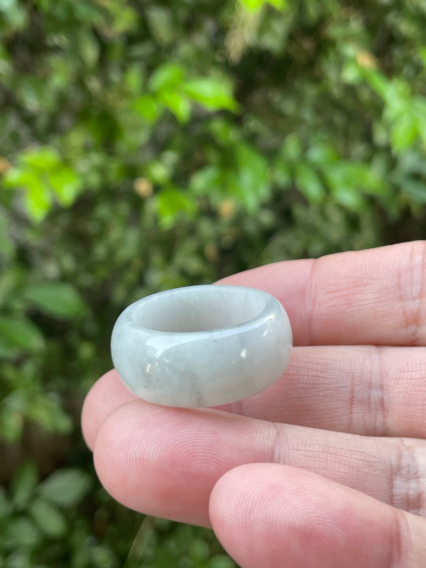 Natural Burmese Jadeite Jade Ring – Icy Greyish Milky White – Large Rounded Band – JRN041