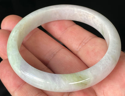Natural Burmese Jadeite Jade Bangle – Icy Milky White with Apple Green Hues – 58.9mm – JB235