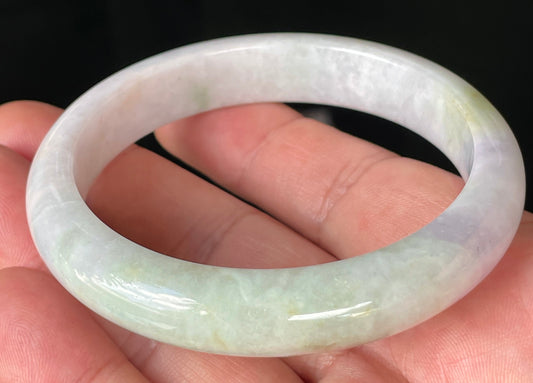 Natural Burmese Jadeite Jade Bangle – Icy Milky White with Apple Green Hues – 58.9mm – JB235