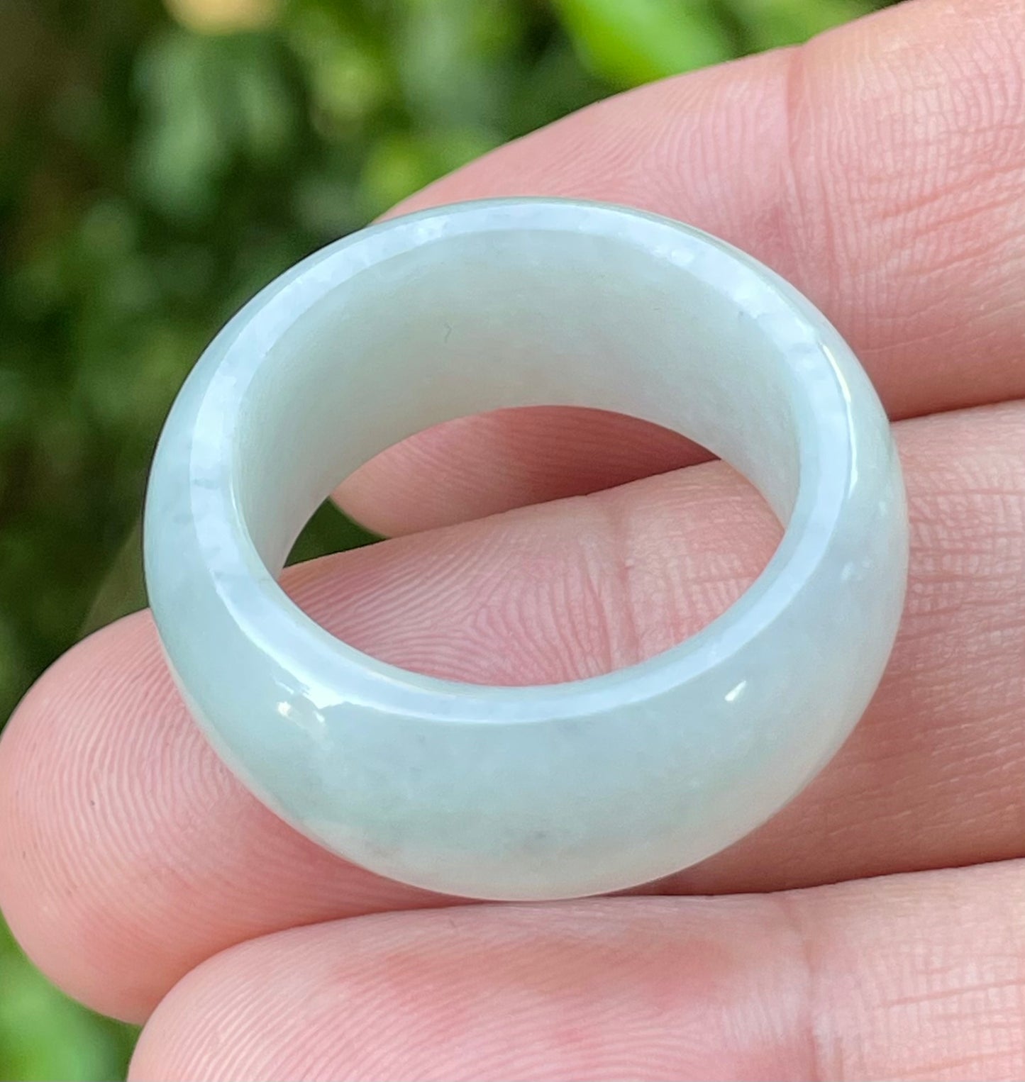 Natural Burmese Jadeite Jade Ring – Icy Greyish Milky White – Large Rounded Band – JRN041