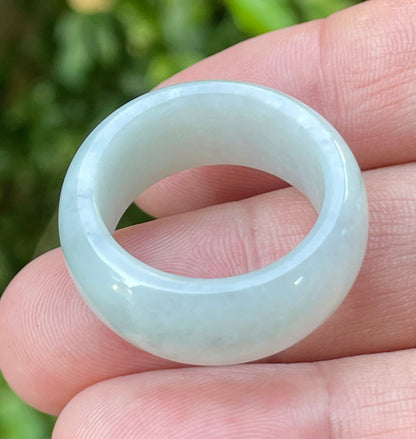 Natural Burmese Jadeite Jade Ring – Icy Greyish Milky White – Large Rounded Band – JRN041