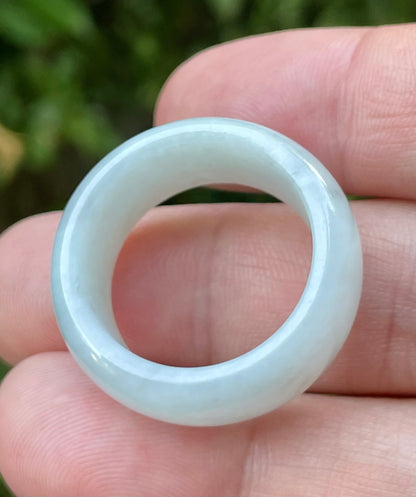 Natural Burmese Jadeite Jade Ring – Icy Greyish Milky White – Large Rounded Band – JRN041