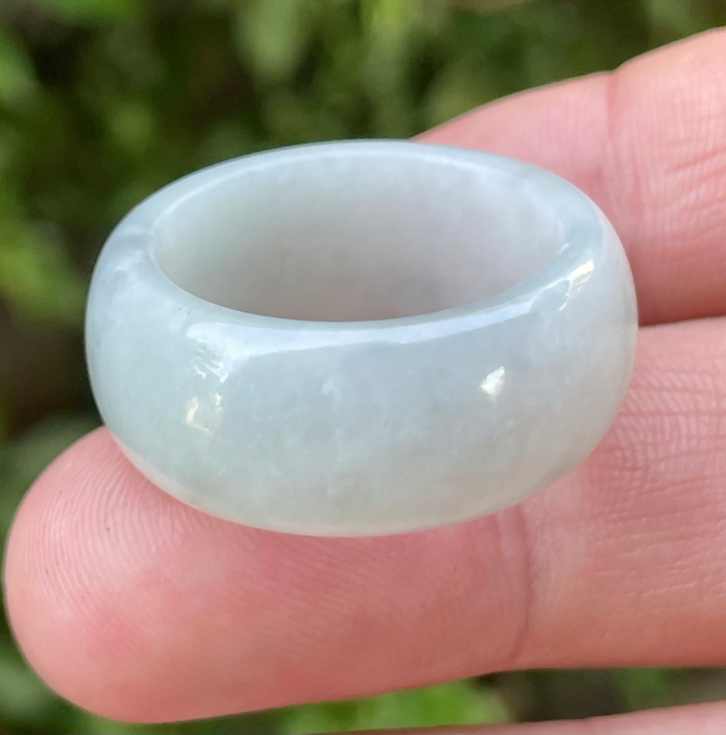 Natural Burmese Jadeite Jade Ring – Icy Greyish Milky White – Large Rounded Band – JRN041