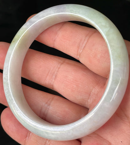 Natural Burmese Jadeite Jade Bangle – Icy Milky White with Apple Green Hues – 58.9mm – JB235