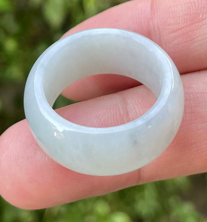 Natural Burmese Jadeite Jade Ring – Icy Greyish Milky White – Large Rounded Band – JRN041