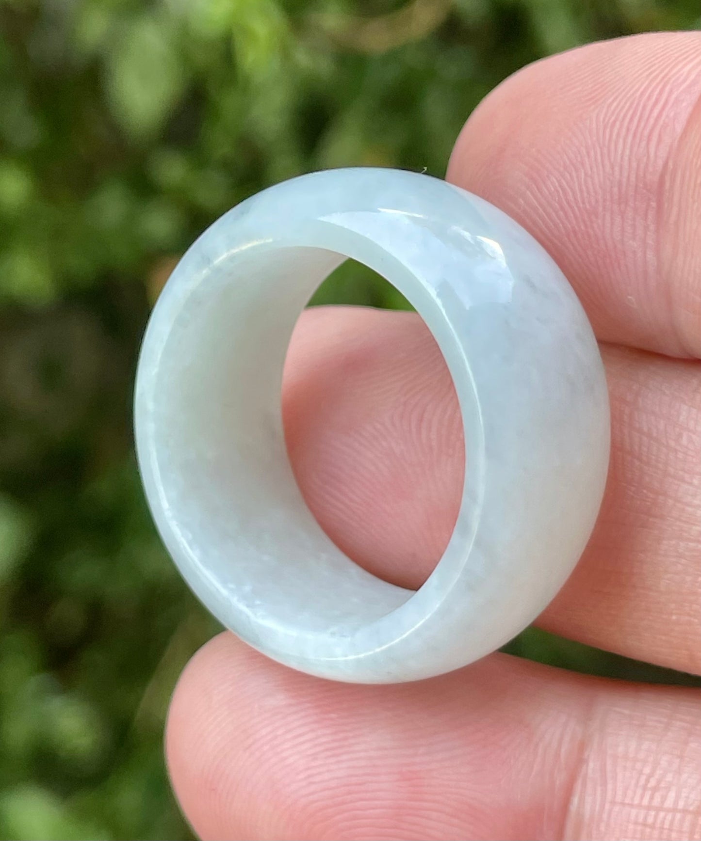 Natural Burmese Jadeite Jade Ring – Icy Greyish Milky White – Large Rounded Band – JRN041