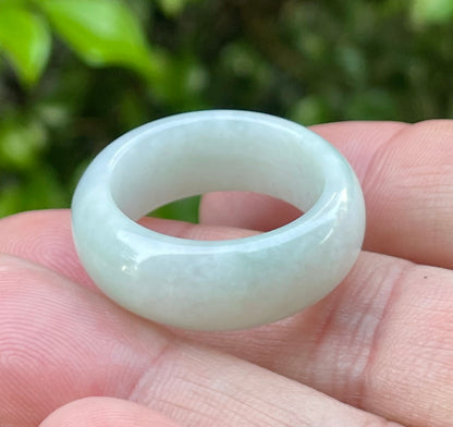 Natural Burmese Jadeite Jade Ring – Icy Apple Green with Milky White – Large Round Ring – JRN042