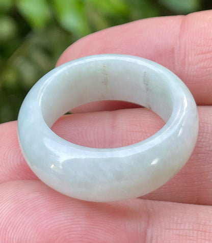Natural Burmese Jadeite Jade Ring – Icy Apple Green with Milky White – Large Round Ring – JRN042