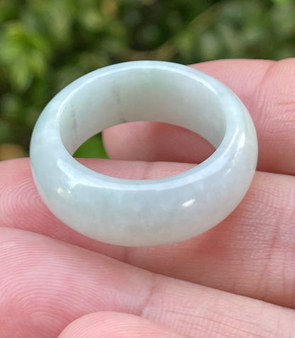 Natural Burmese Jadeite Jade Ring – Icy Apple Green with Milky White – Large Round Ring – JRN042