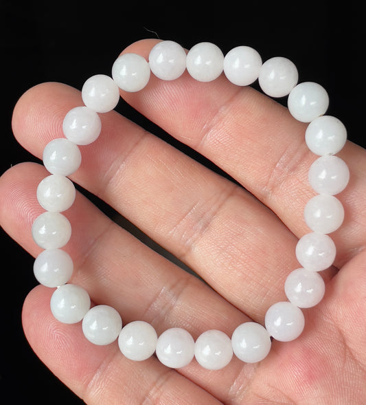 Natural Burmese Jadeite Jade Beaded Bracelet – Icy Milky White & Light Lavender – 8.2mm – JBB145