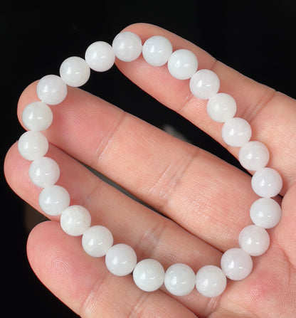 Natural Burmese Jadeite Jade Beaded Bracelet – Icy Milky White & Light Lavender – 8.2mm – JBB145