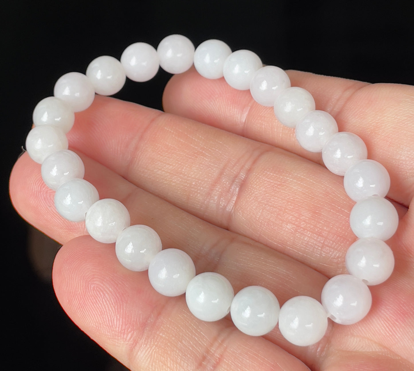 Natural Burmese Jadeite Jade Beaded Bracelet – Icy Milky White & Light Lavender – 8.2mm – JBB145