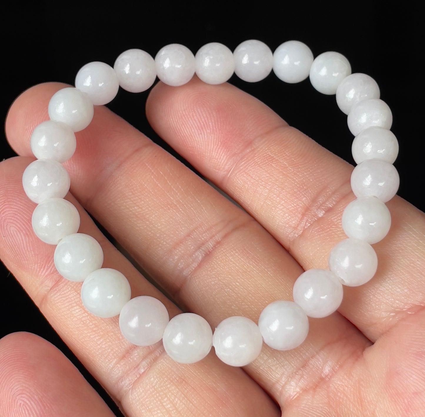 Natural Burmese Jadeite Jade Beaded Bracelet – Icy Milky White & Light Lavender – 8.2mm – JBB145