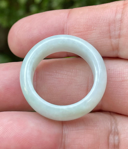 Natural Burmese Jadeite Jade Ring – Icy Apple Green with Milky White – Large Round Ring – JRN042