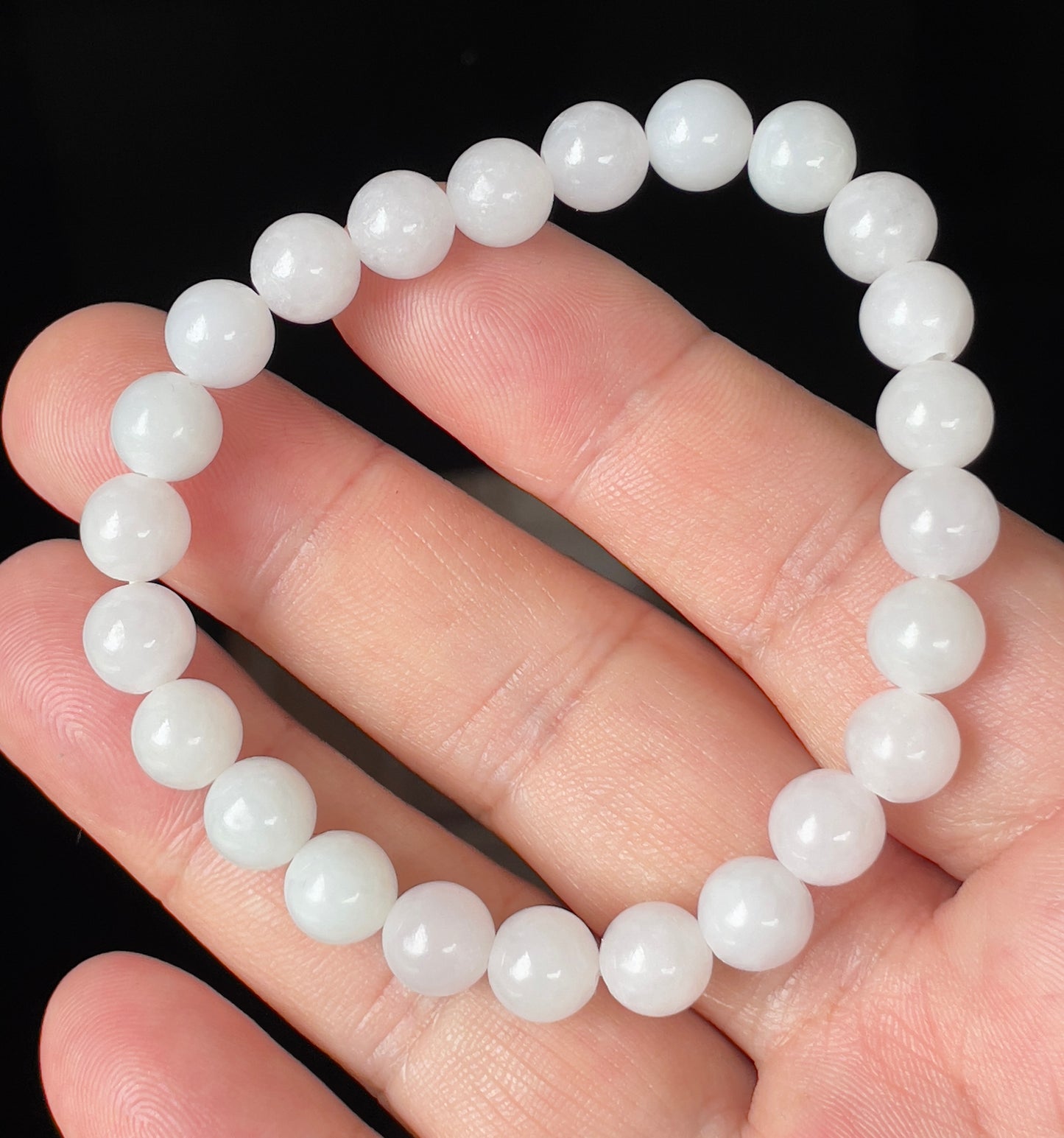 Natural Burmese Jadeite Jade Beaded Bracelet – Icy Milky White & Light Lavender – 8.2mm – JBB145