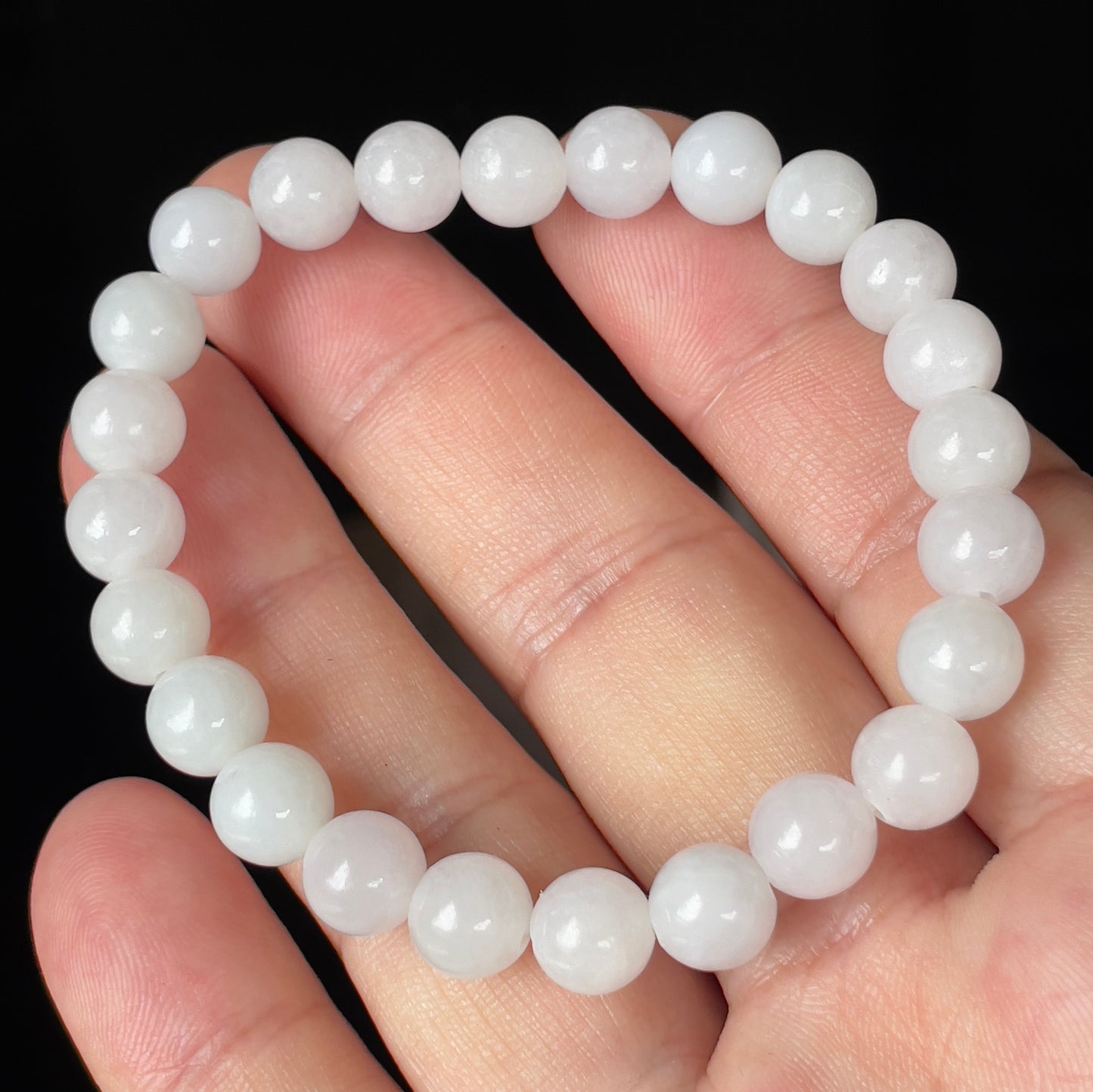 Natural Burmese Jadeite Jade Beaded Bracelet – Icy Milky White & Light Lavender – 8.2mm – JBB145