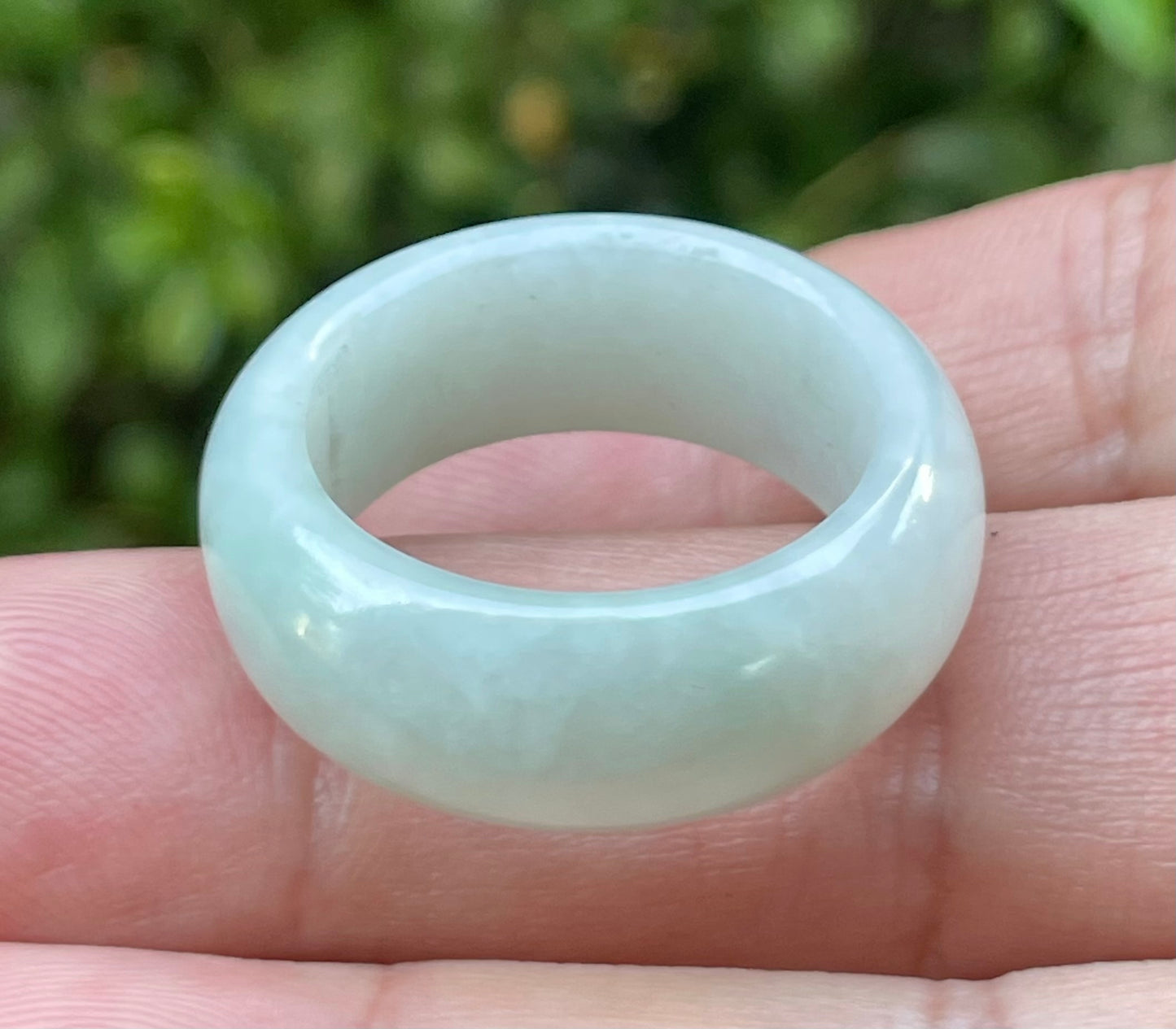 Natural Burmese Jadeite Jade Ring – Icy Apple Green with Milky White – Large Round Ring – JRN042