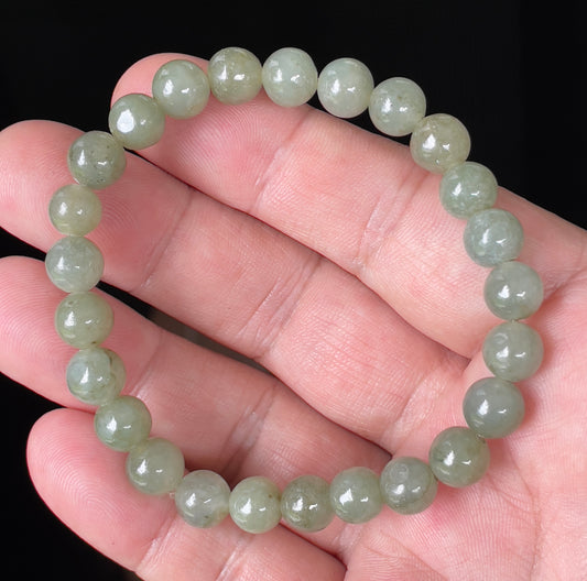 Natural Burmese Jadeite Jade Beaded Bracelet – Icy Apple Green – 8.2mm – JBB124