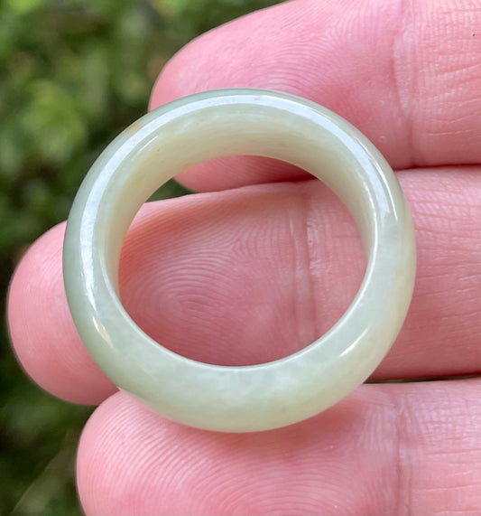 Natural Burmese Jadeite Jade Ring – Icy Apple Green with Honey Hues – Large Round Ring – JRN043