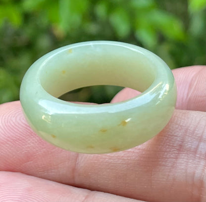 Natural Burmese Jadeite Jade Ring – Icy Apple Green with Honey Hues – Large Round Ring – JRN043