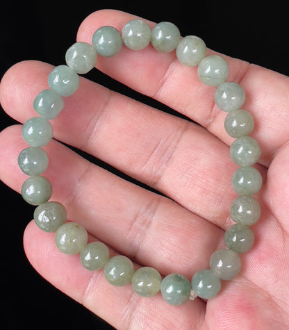 Natural Burmese Jadeite Jade Beaded Bracelet – Icy Apple Green – Hand-Shaped Beads – 8mm – JBB127