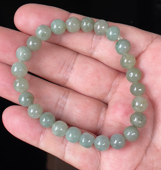 Natural Burmese Jadeite Jade Beaded Bracelet – Icy Apple Green – Hand-Shaped Beads – 8mm – JBB127