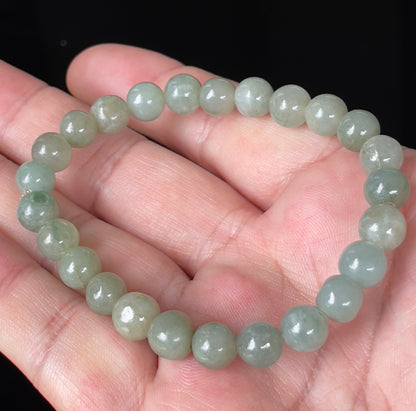 Natural Burmese Jadeite Jade Beaded Bracelet – Icy Apple Green – Hand-Shaped Beads – 8mm – JBB127