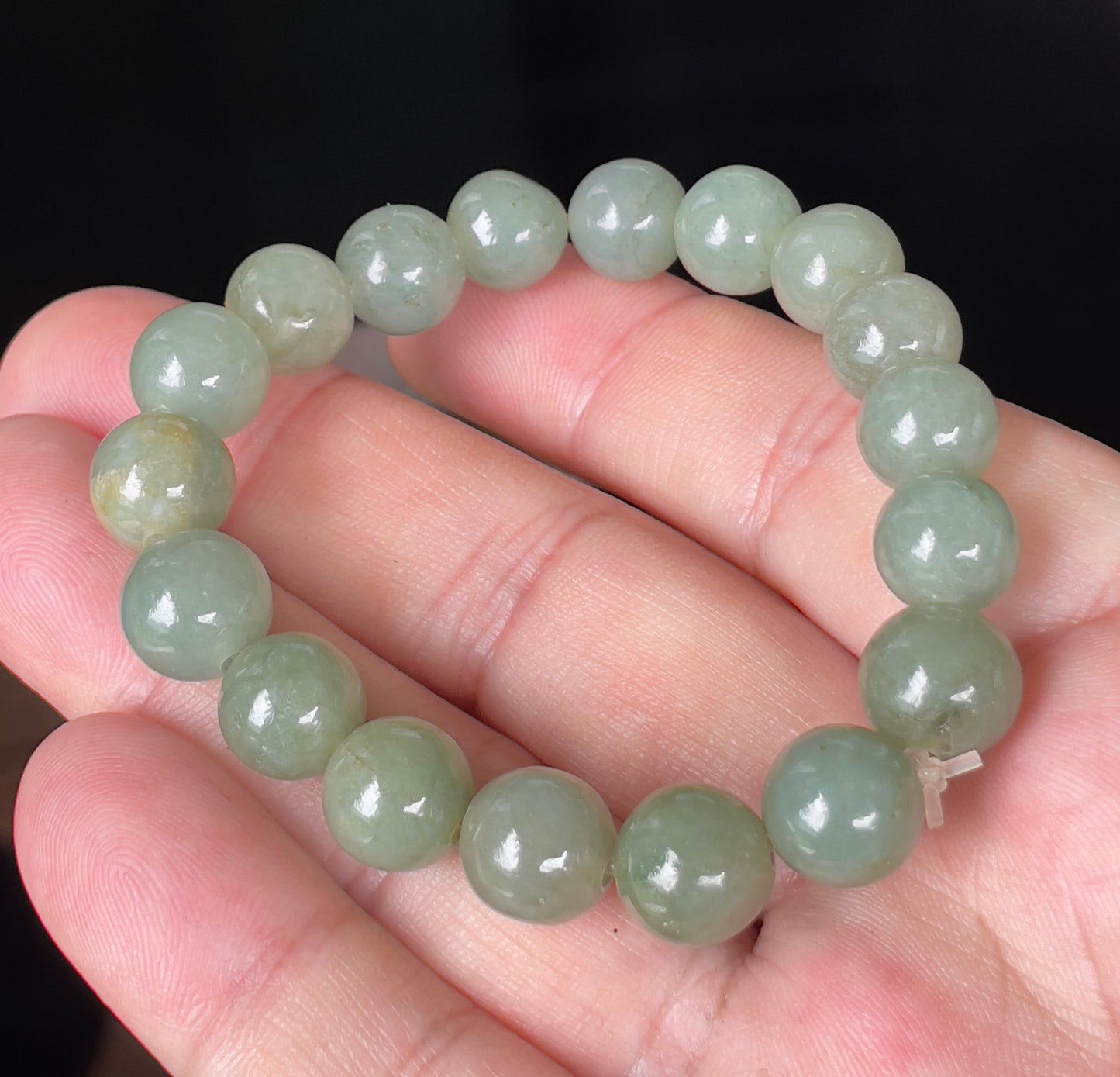 Natural Burmese Jadeite Jade Beaded Bracelet – Icy Apple Green – Hand-Shaped Round Beads – 10.5mm – JBB128