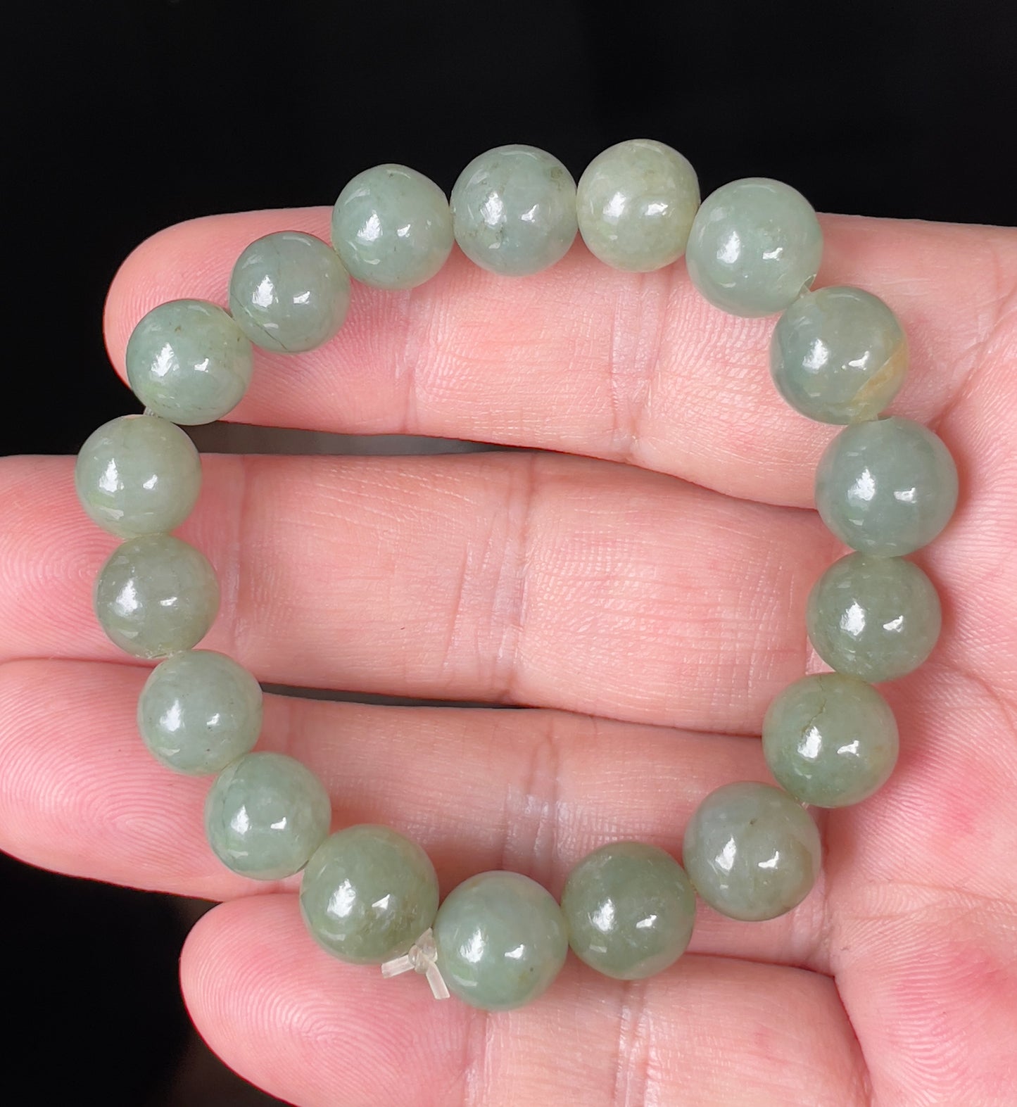 Natural Burmese Jadeite Jade Beaded Bracelet – Icy Apple Green – Hand-Shaped Round Beads – 10.5mm – JBB128
