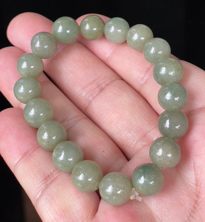 Natural Burmese Jadeite Jade Beaded Bracelet – Icy Apple Green – Hand-Shaped Round Beads – 10mm – JBB129