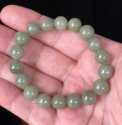 Natural Burmese Jadeite Jade Beaded Bracelet – Icy Apple Green – Hand-Shaped Round Beads – 10mm – JBB129