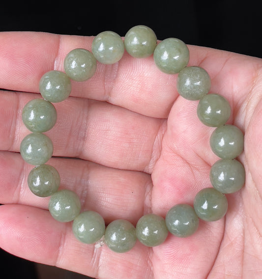 Natural Burmese Jadeite Jade Beaded Bracelet – Icy Apple Green – Hand-Shaped Round Beads – 10mm – JBB129