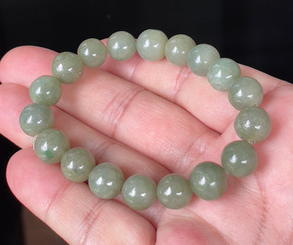 Natural Burmese Jadeite Jade Beaded Bracelet – Icy Apple Green – Hand-Shaped Round Beads – 10.3mm – JBB131
