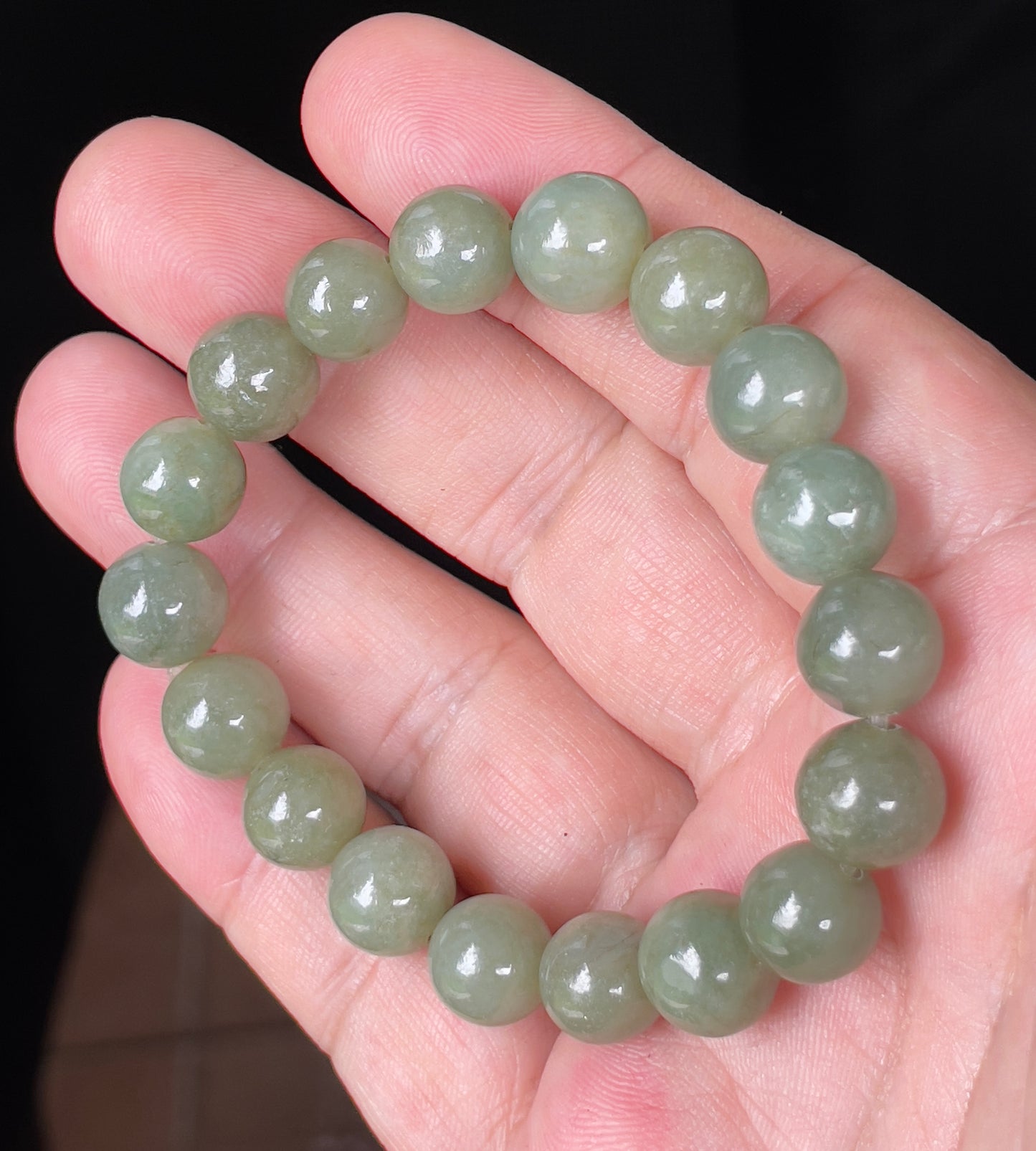 Natural Burmese Jadeite Jade Beaded Bracelet – Icy Apple Green – Hand-Shaped Round Beads – 10.3mm – JBB131