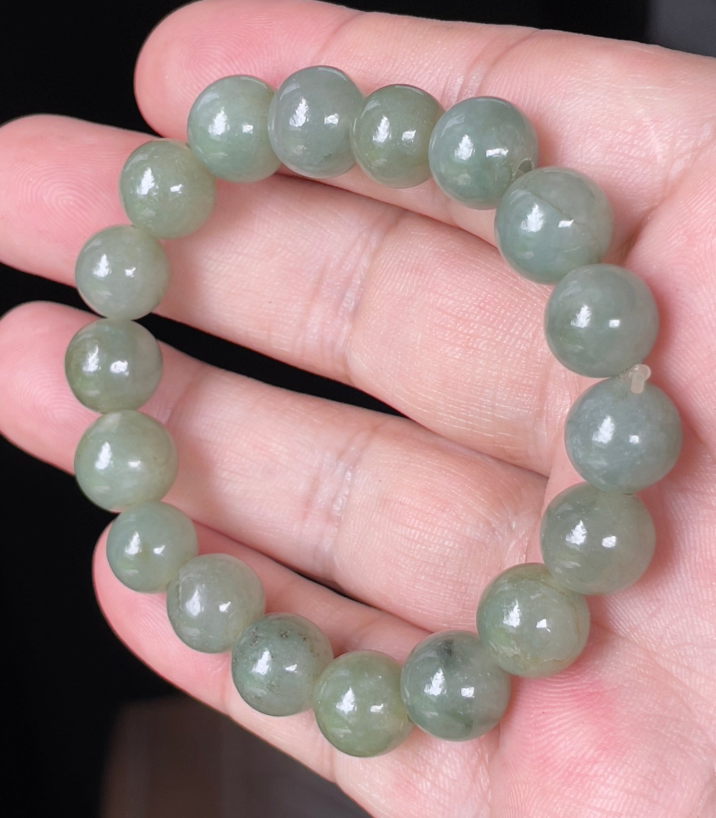 Natural Burmese Jadeite Jade Beaded Bracelet – Icy Apple Green – Hand-Shaped Round Beads – 10.3mm – JBB132