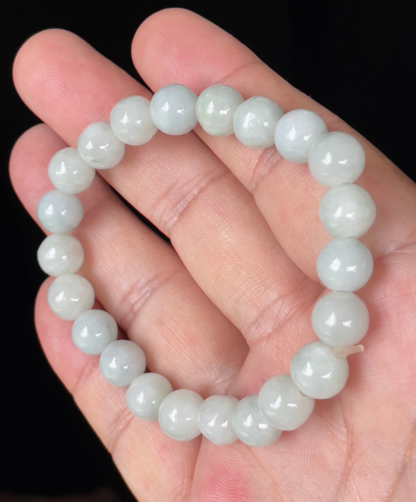 Natural Burmese Jadeite Jade Beaded Bracelet – Icy Apple Green & Milky White – Hand-Shaped Round Beads – 9.7mm – JBB134