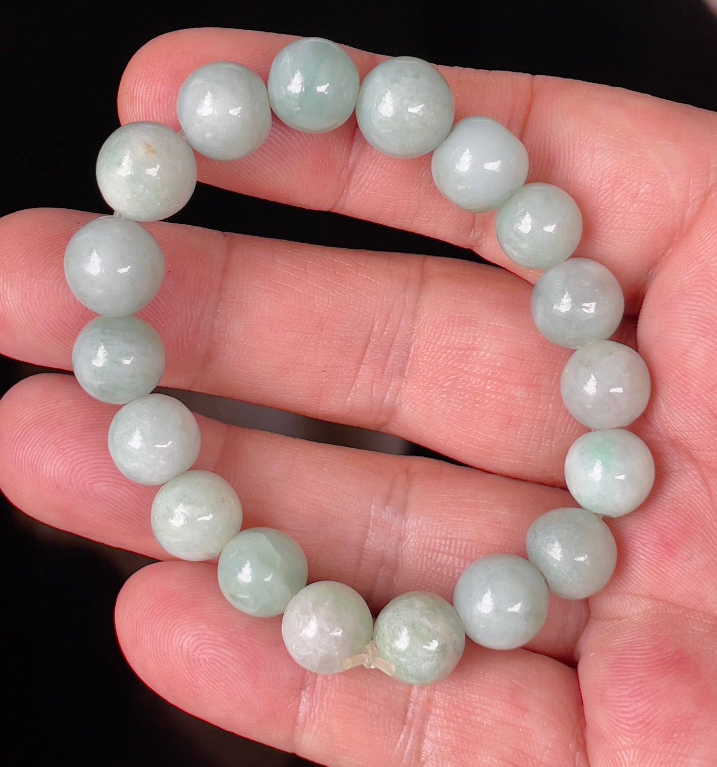 Natural Burmese Jadeite Jade Beaded Bracelet – Bluish Apple Green – Hand-Shaped Round Beads – 10.5mm – JBB136