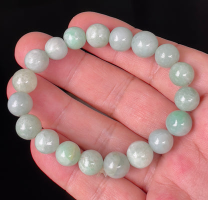 Natural Burmese Jadeite Jade Beaded Bracelet – Icy Bluish Apple Green – Hand-Shaped Round Beads – 10.5mm – JBB137