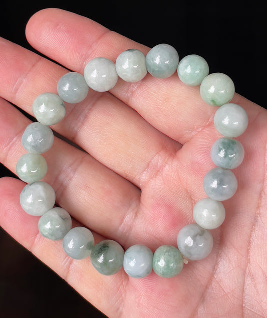 Natural Burmese Jadeite Jade Beaded Bracelet – Multicolor – Hand-Shaped Round Beads – 10.7mm – JBB138