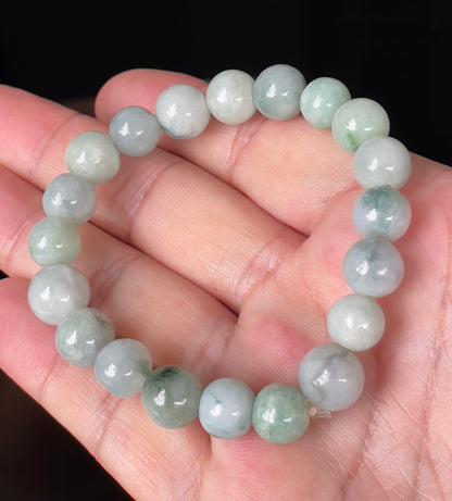 Natural Burmese Jadeite Jade Beaded Bracelet – Multicolor – Hand-Shaped Round Beads – 10.7mm – JBB138
