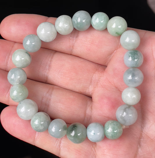 Natural Burmese Jadeite Jade Beaded Bracelet – Multicolor – Hand-Shaped Round Beads – 10.7mm – JBB138