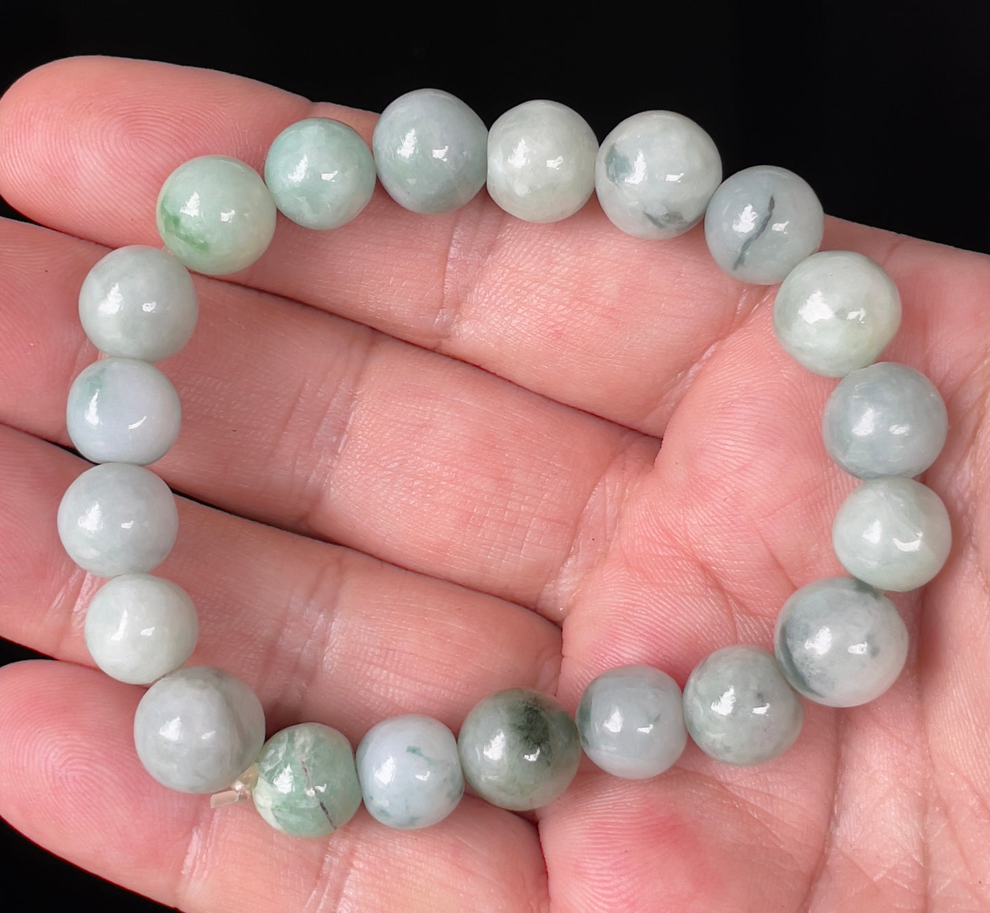 Natural Burmese Jadeite Jade Beaded Bracelet – Multicolor – Hand-Shaped Round Beads – 10.7mm – JBB138