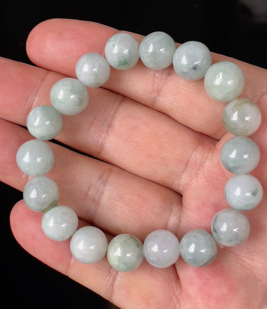 Natural Burmese Jadeite Jade Beaded Bracelet – Icy Apple & Imperial Green – Hand-Shaped Round Beads – 10.4mm – JBB139