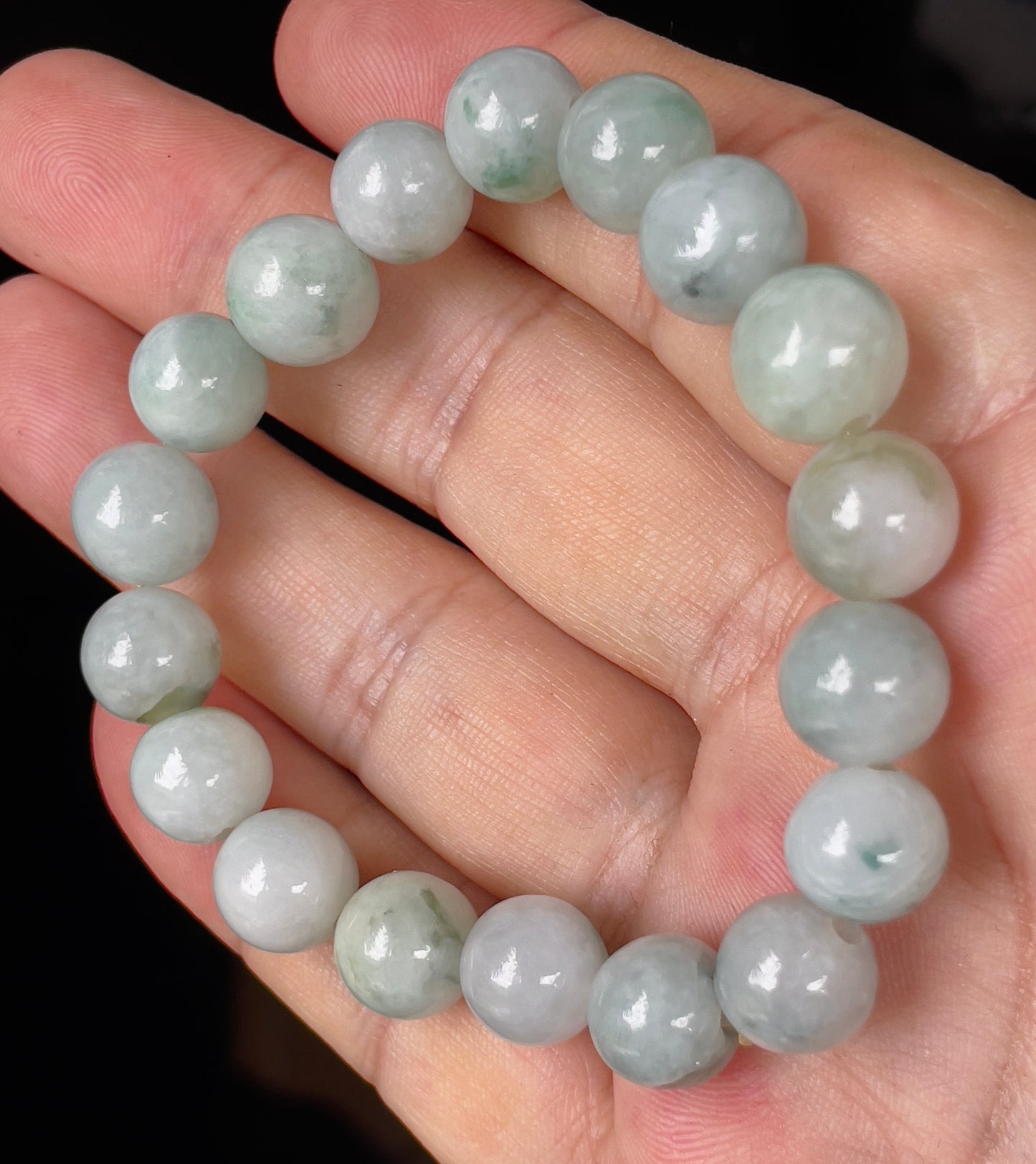 Natural Burmese Jadeite Jade Beaded Bracelet – Icy Apple & Imperial Green – Hand-Shaped Round Beads – 10.4mm – JBB139